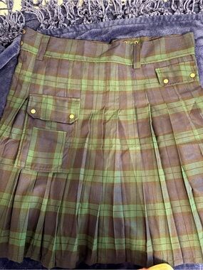 Plaid Pleated Mini Skirt in Green and Brown